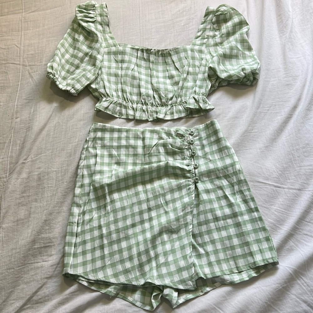 green gingham skort set